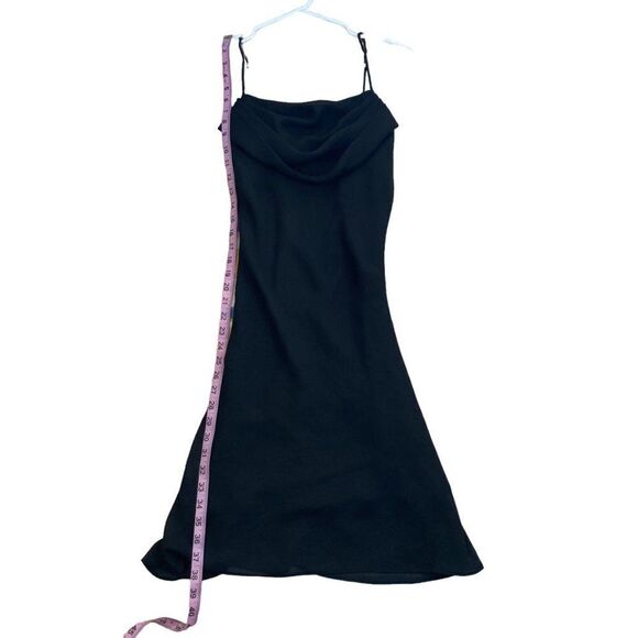 Jump Black Dress Spaghetti Strap Lined Sheer Overlay Draped Cowl Neck Size 7/8 - Picture 8 of 8